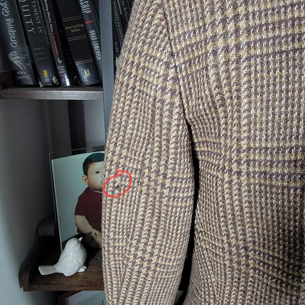 VTG Neiman Marcus Men's Tweed Sport Coat Two Button Brown Wool Plaid‎ Size 42-44